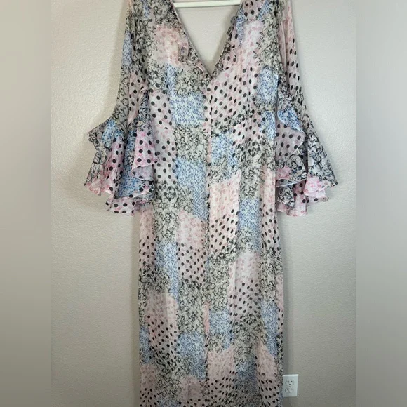 Nasty Gal Collection Chiffon Printed Ruffle Sleeve Maxi Dress size 14 $264 - Picture 12 of 16